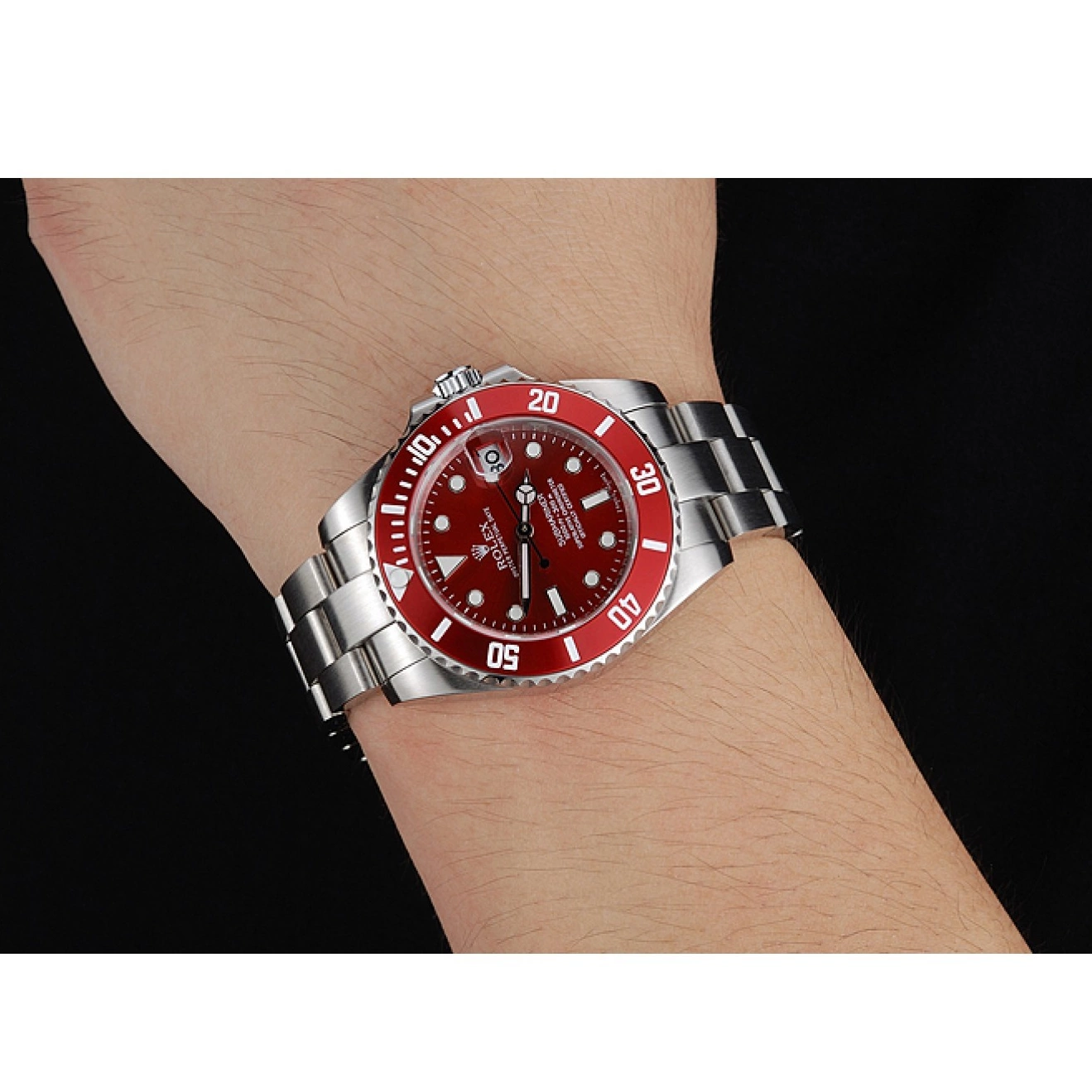Aaa replica watch Stainless Submariner Rolex Steel Red Bracelet Dial 1454154 0725